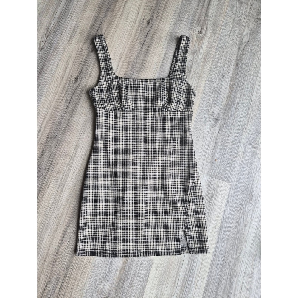 Le Lis Collection Black White Plaid Mini Dress Square Neck Side Slit SD7198 S